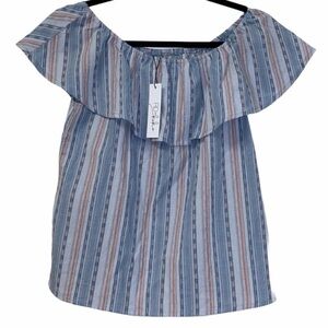 NWT RD + KoKo Off Shoulder Blue Stripe Top XS